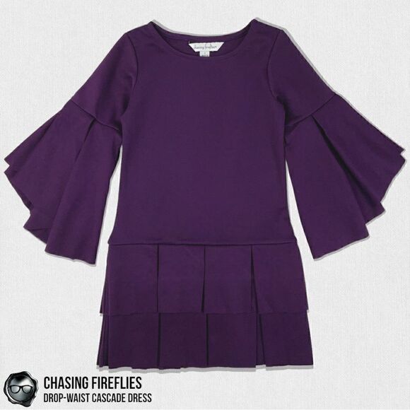 CHASING FIREFLIES CASCADE SLEEVE DROP WAIST DRESS IN AUBERGINE PURPLE GIRLS 4 - Picture 1 of 9